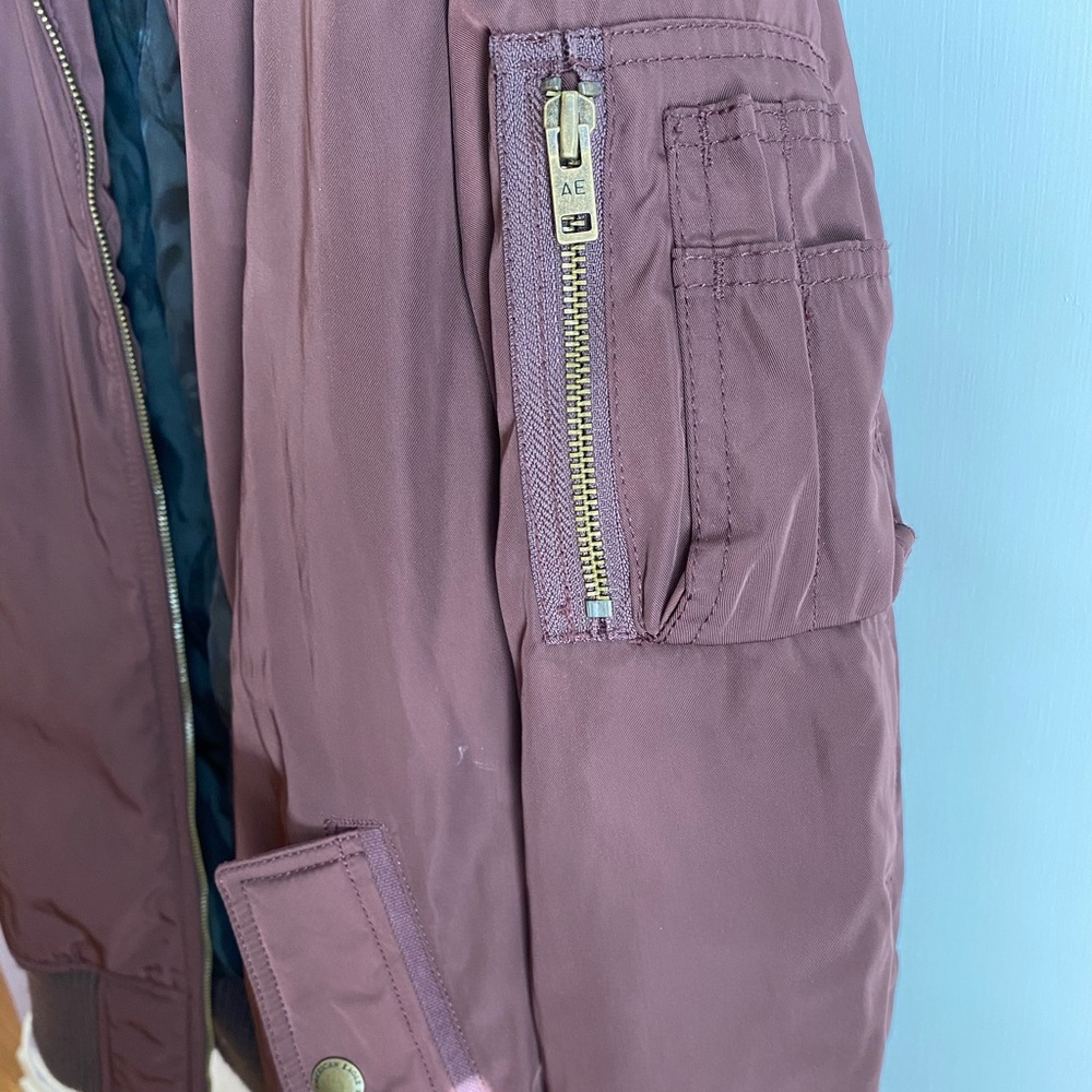 American Eagle Maroon Bomber Jacket Worn Twice - image 3